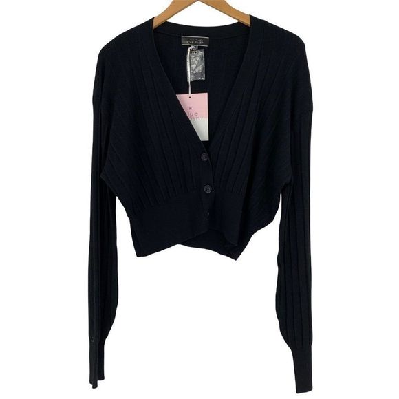 Womans Blue Blush Crop Sweater Cardi Black Size Large 0262 NWT Long Sleeve - Picture 8 of 9